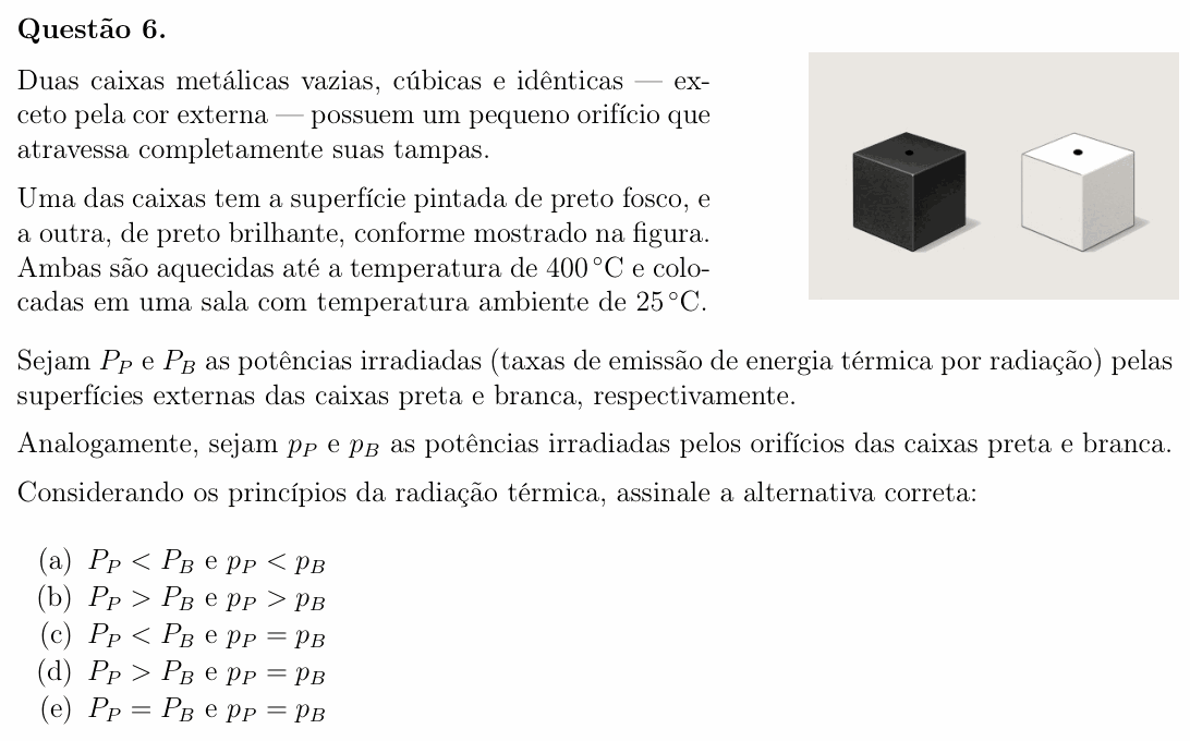 Enunciado da questão 6 de Física do OBF 2025 (1ª fase, Nível III)