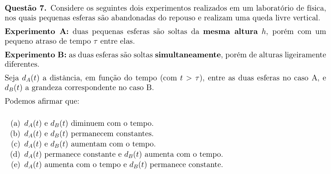 Enunciado da questão 7 de Física do OBF 2025 (1ª fase, Nível III)