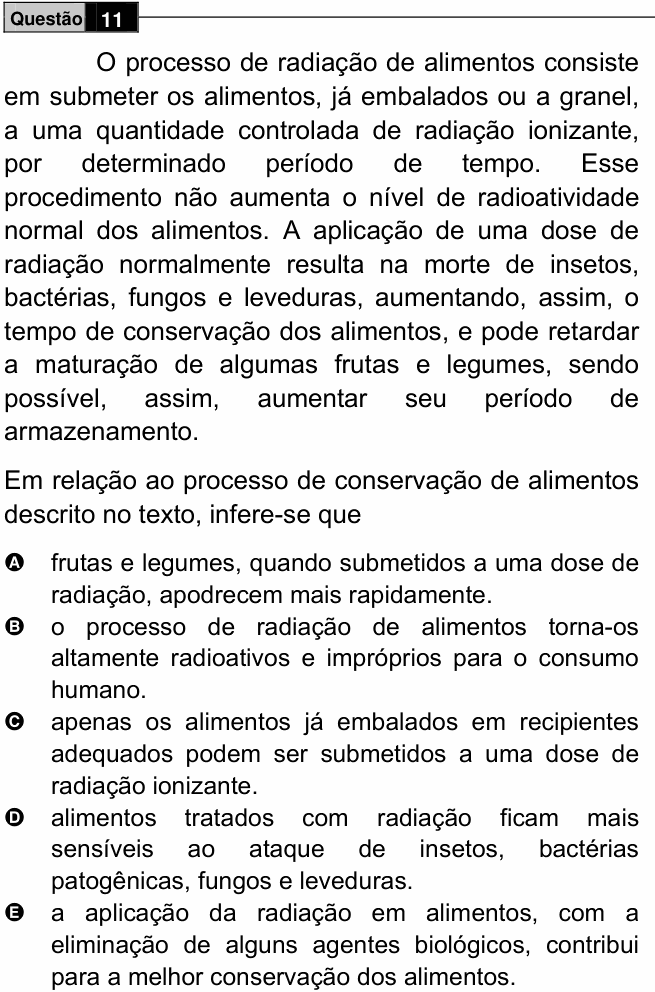Enunciado da questão 11 de Física do ENEM 2009 PPL