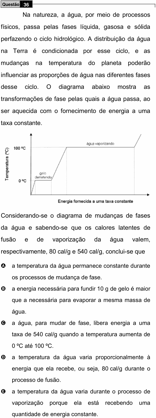 Enunciado da questão 36 de Física do ENEM 2009 PPL