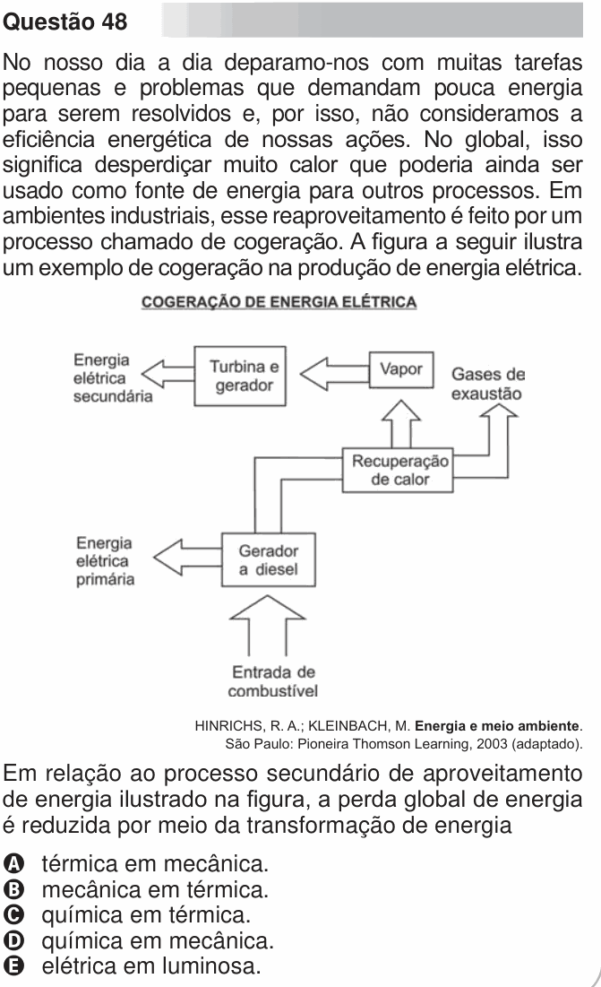 Enunciado da questão 48 de Física do ENEM 2010 PPL