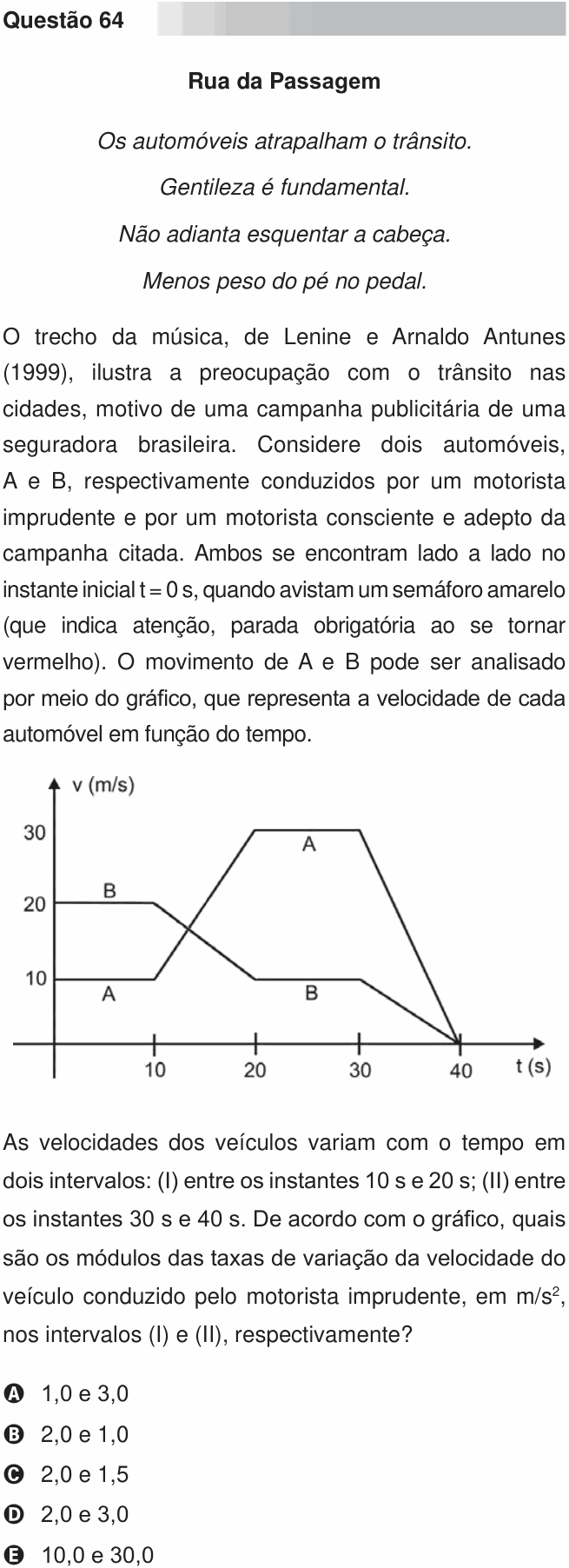 Enunciado da questão 64 de Física do ENEM 2010 PPL