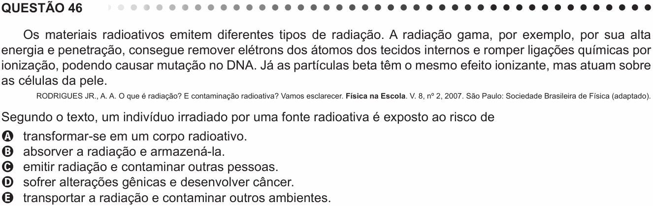 Enunciado da questão 46 de Física do ENEM 2011 PPL