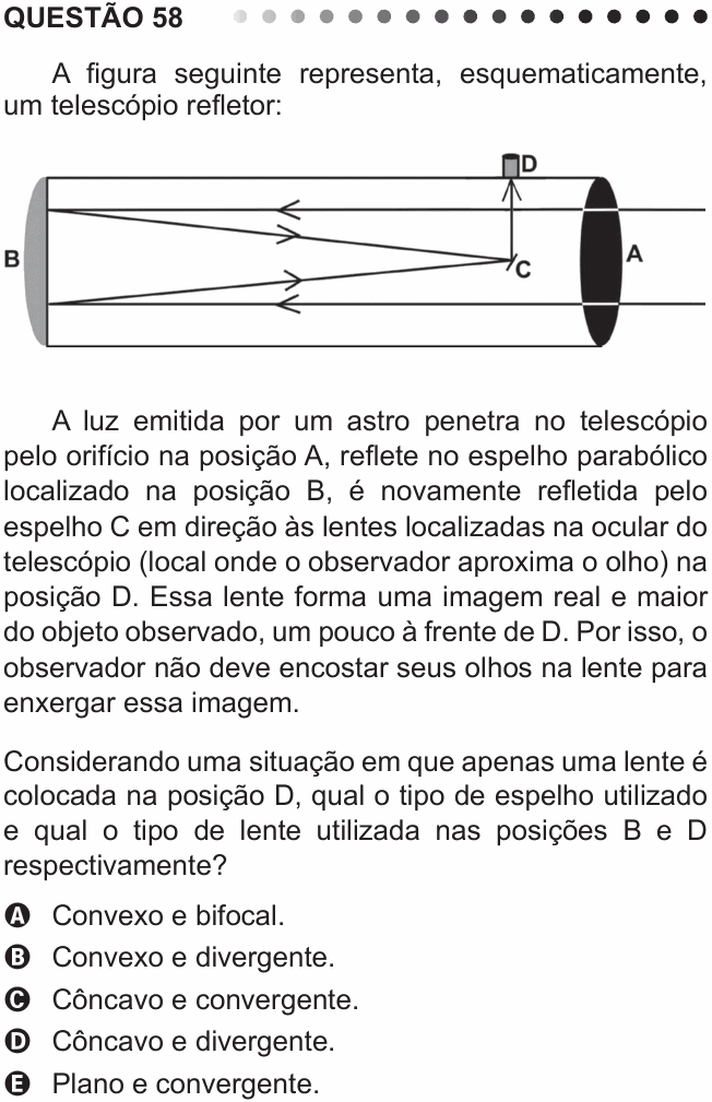 Enunciado da questão 58 de Física do ENEM 2011 PPL