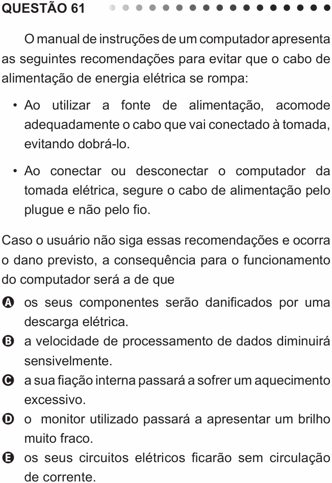 Enunciado da questão 61 de Física do ENEM 2011 PPL