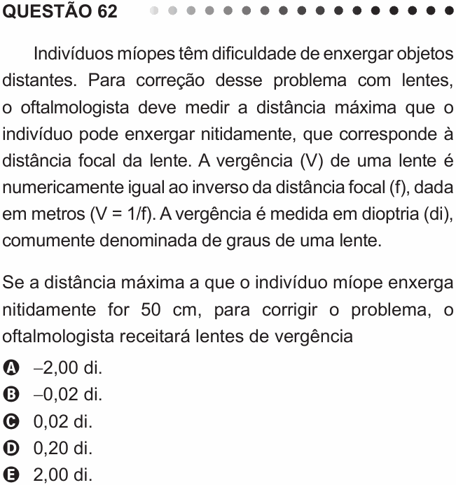 Enunciado da questão 62 de Física do ENEM 2011 PPL