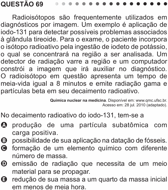 Enunciado da questão 69 de Física do ENEM 2011 PPL
