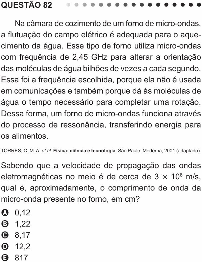 Enunciado da questão 82 de Física do ENEM 2011 PPL