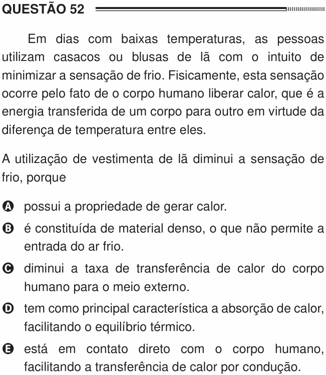 Enunciado da questão 52 de Física do ENEM 2012 PPL