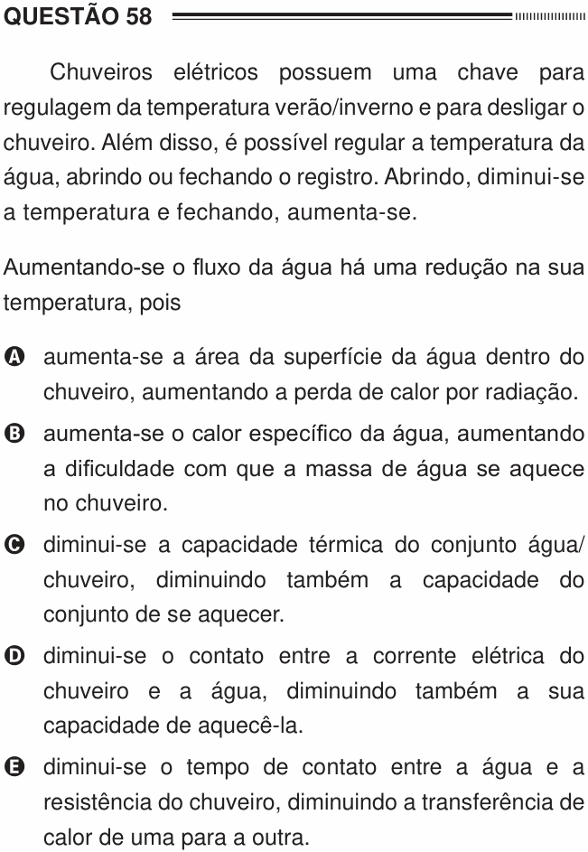 Enunciado da questão 58 de Física do ENEM 2012 PPL