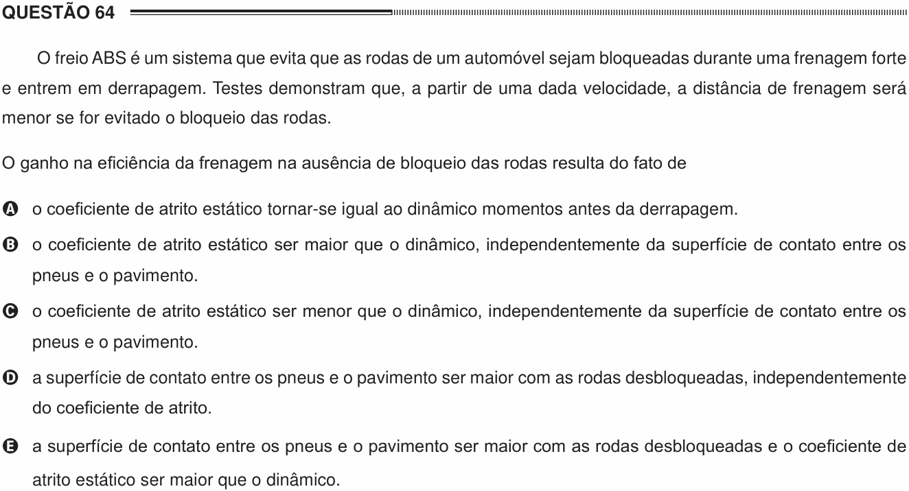 Enunciado da questão 64 de Física do ENEM 2012 PPL