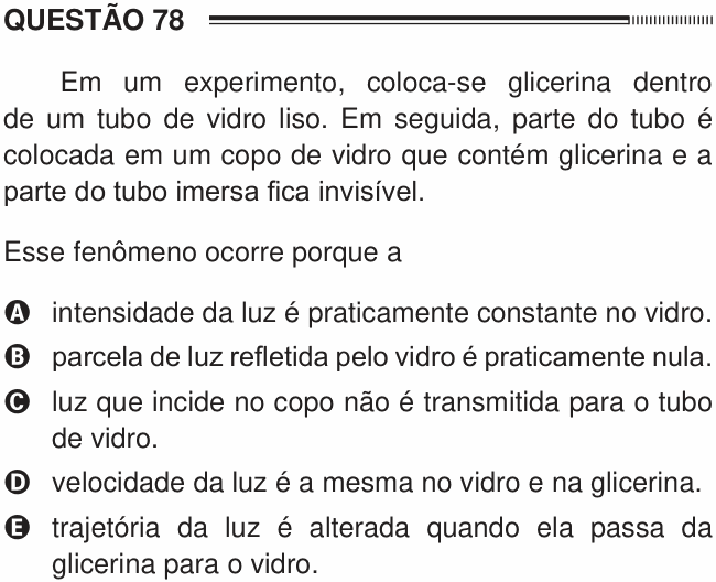 Enunciado da questão 78 de Física do ENEM 2012 PPL