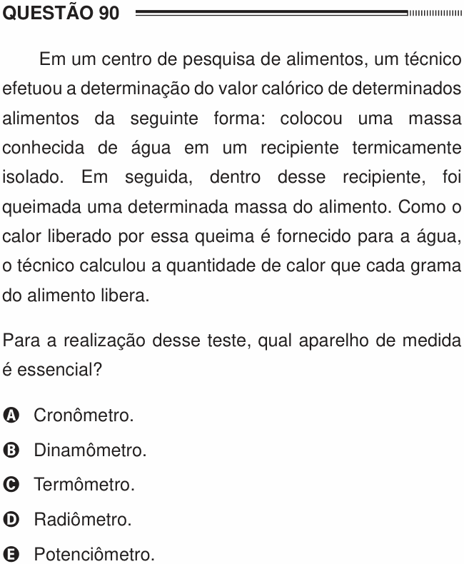 Enunciado da questão 90 de Física do ENEM 2012 PPL