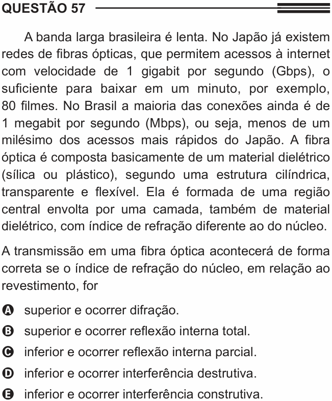 Enunciado da questão 57 de Física do ENEM 2013 PPL