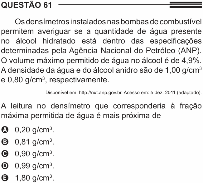 Enunciado da questão 61 de Física do ENEM 2013 PPL