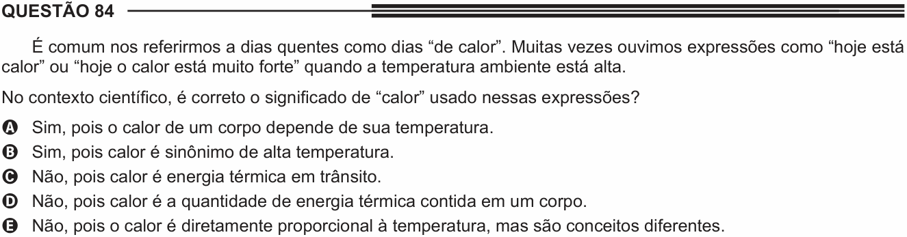 Enunciado da questão 84 de Física do ENEM 2013 PPL