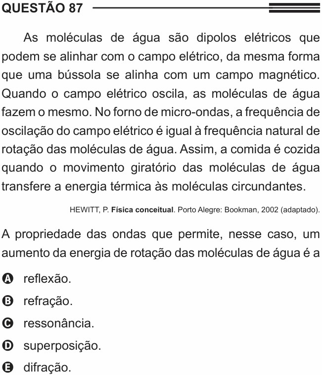 Enunciado da questão 87 de Física do ENEM 2013 PPL