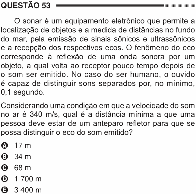 Enunciado da questão 53 de Física do ENEM 2014 PPL