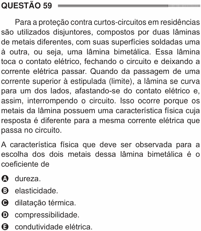 Enunciado da questão 59 de Física do ENEM 2014 PPL
