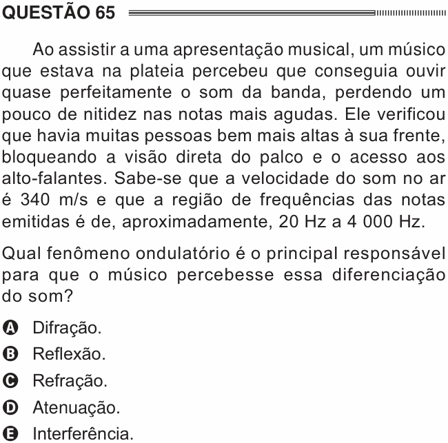Enunciado da questão 65 de Física do ENEM 2014 PPL