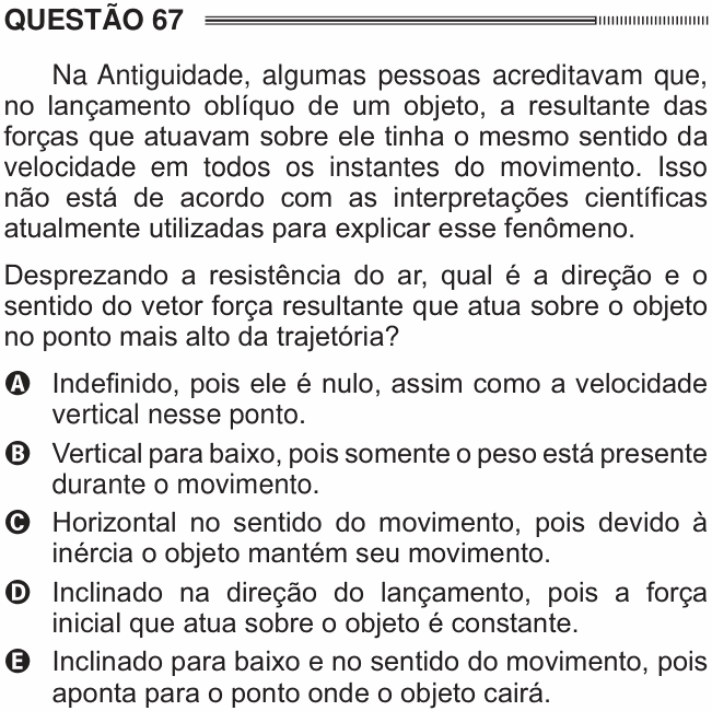 Enunciado da questão 67 de Física do ENEM 2014 PPL
