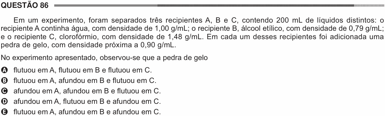 Enunciado da questão 86 de Física do ENEM 2014 PPL