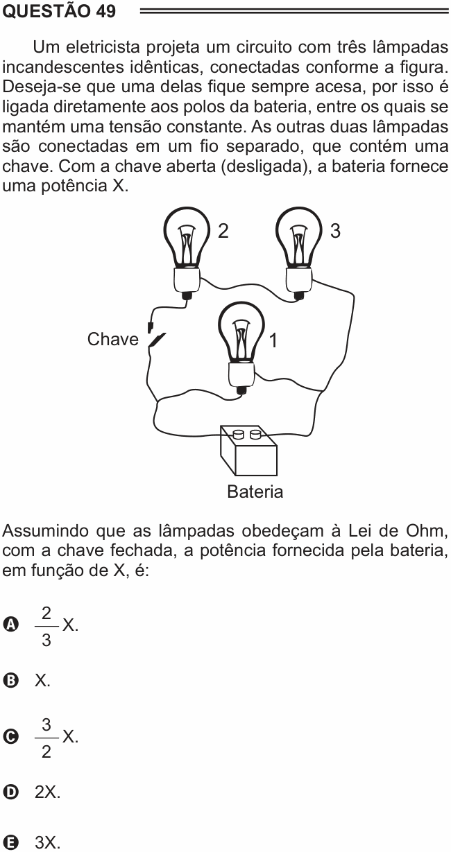 Enunciado da questão 49 de Física do ENEM 2015 PPL