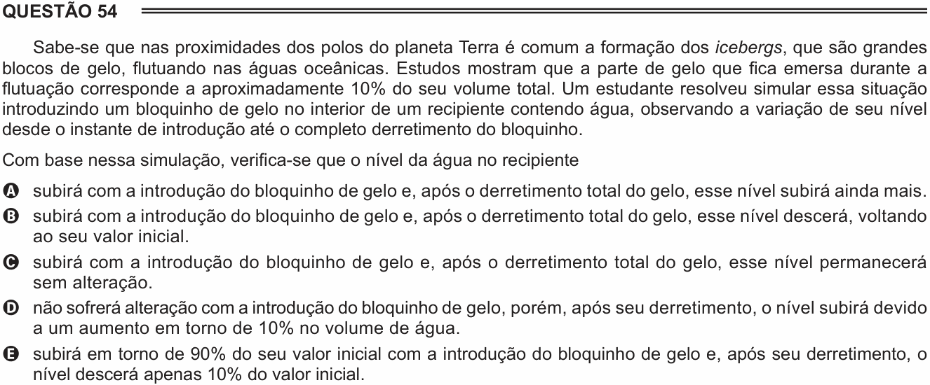 Enunciado da questão 54 de Física do ENEM 2015 PPL