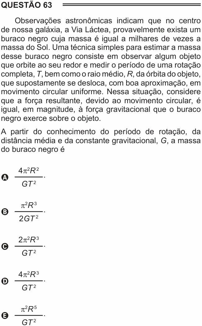 Enunciado da questão 63 de Física do ENEM 2015 PPL