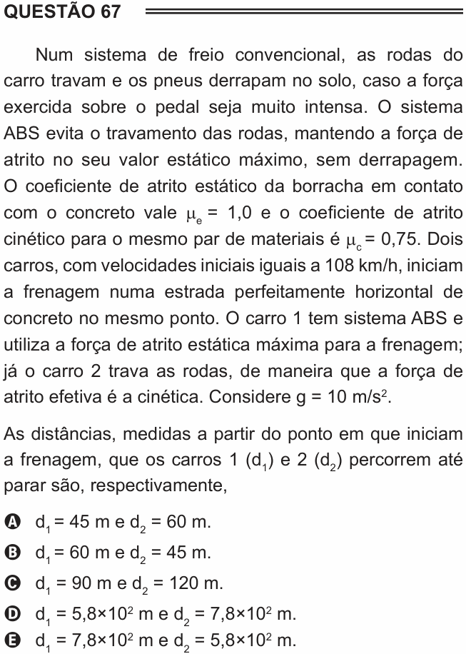 Enunciado da questão 67 de Física do ENEM 2015 PPL