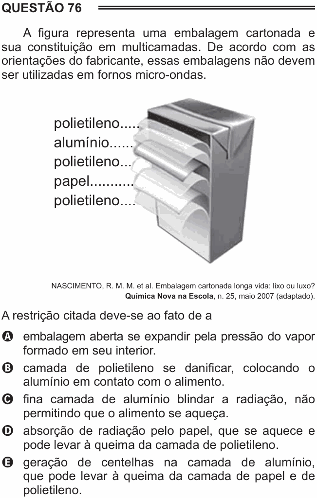 Enunciado da questão 76 de Física do ENEM 2015 PPL