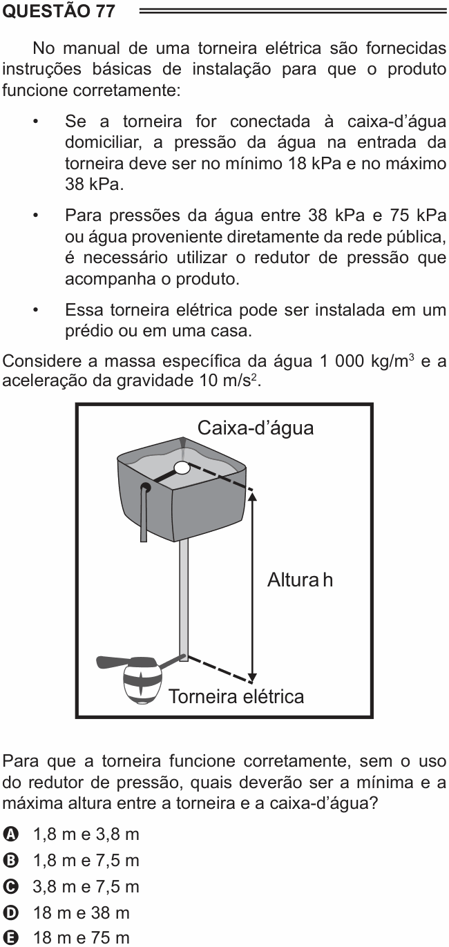 Enunciado da questão 77 de Física do ENEM 2015 PPL
