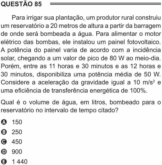 Enunciado da questão 85 de Física do ENEM 2015 PPL