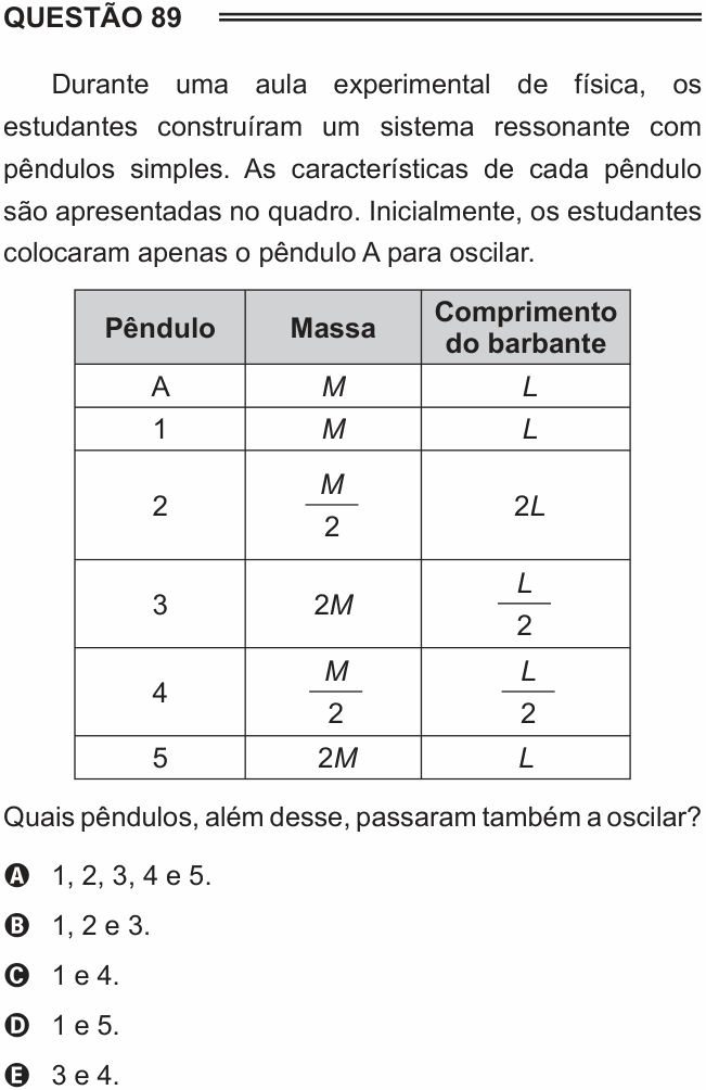 Enunciado da questão 89 de Física do ENEM 2015 PPL