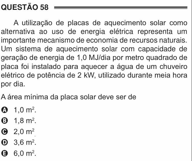 Enunciado da questão 58 de Física do ENEM 2016 PPL