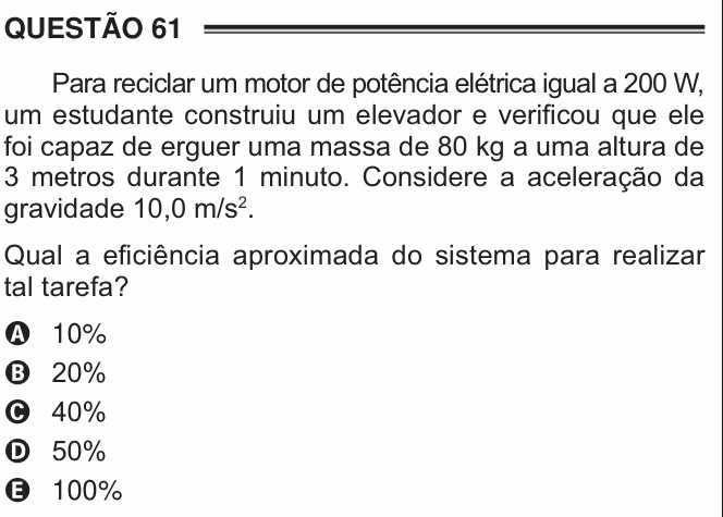Enunciado da questão 61 de Física do ENEM 2016 PPL