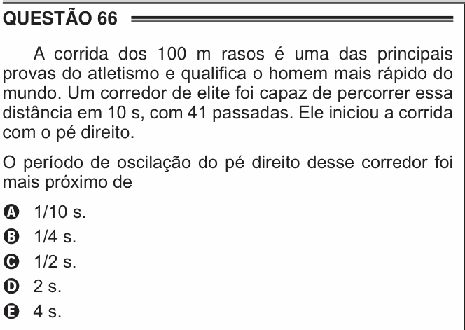 Enunciado da questão 66 de Física do ENEM 2016 PPL