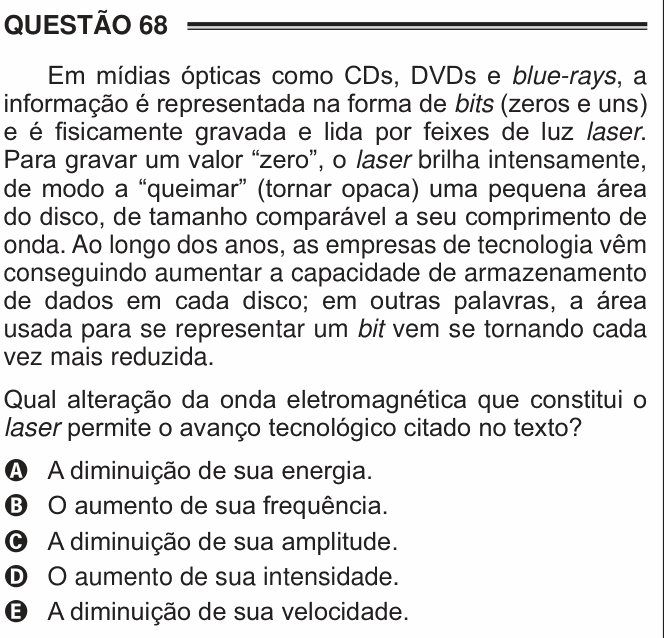 Enunciado da questão 68 de Física do ENEM 2016 PPL