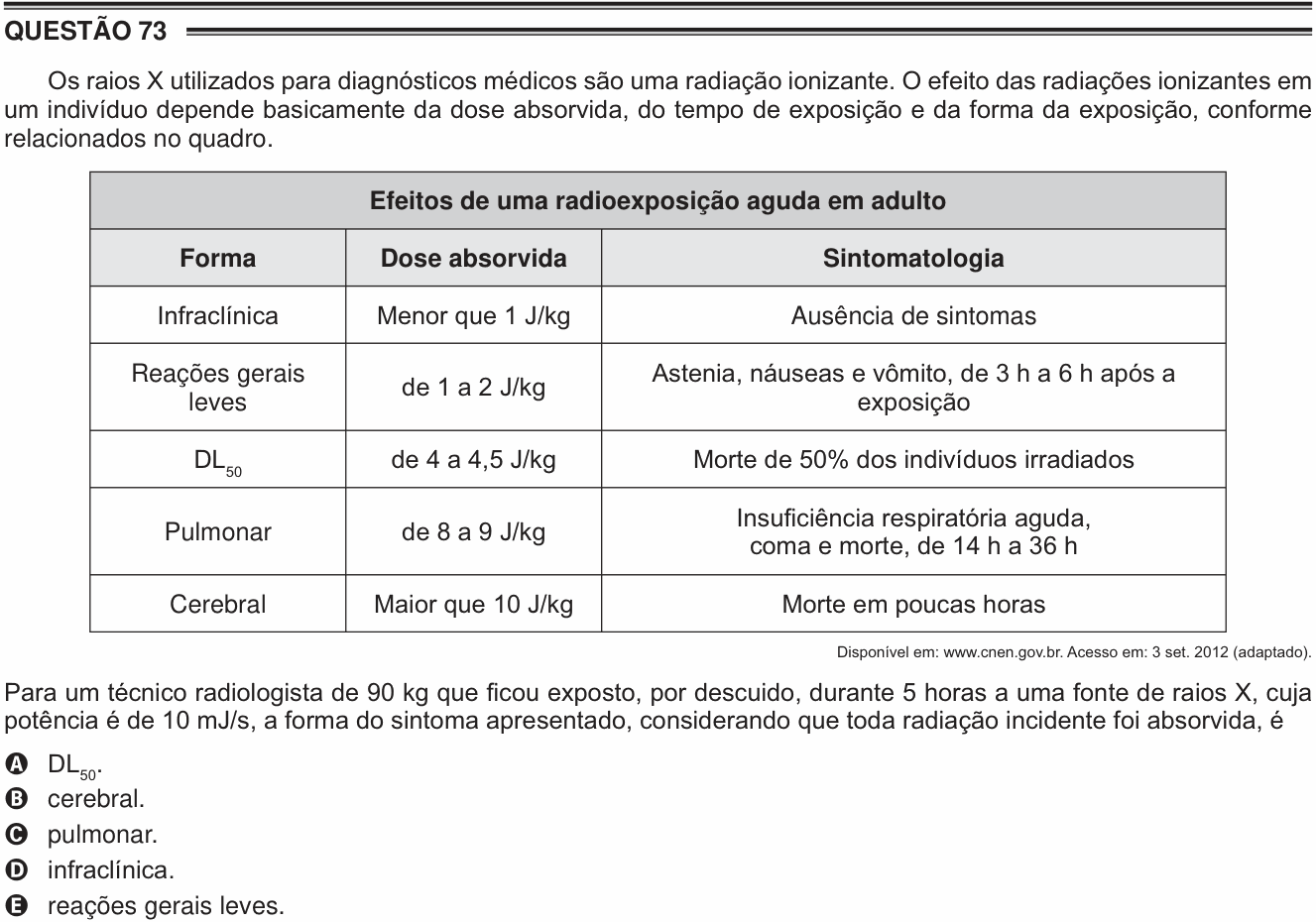 Enunciado da questão 73 de Física do ENEM 2016 PPL
