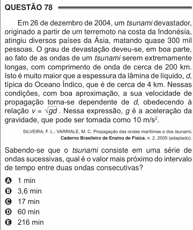 Enunciado da questão 78 de Física do ENEM 2016 PPL