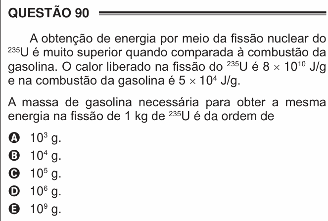 Enunciado da questão 90 de Física do ENEM 2016 PPL