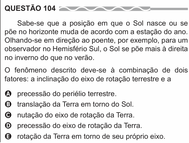 Enunciado da questão 104 de Física do ENEM 2017 (2ª aplicação)