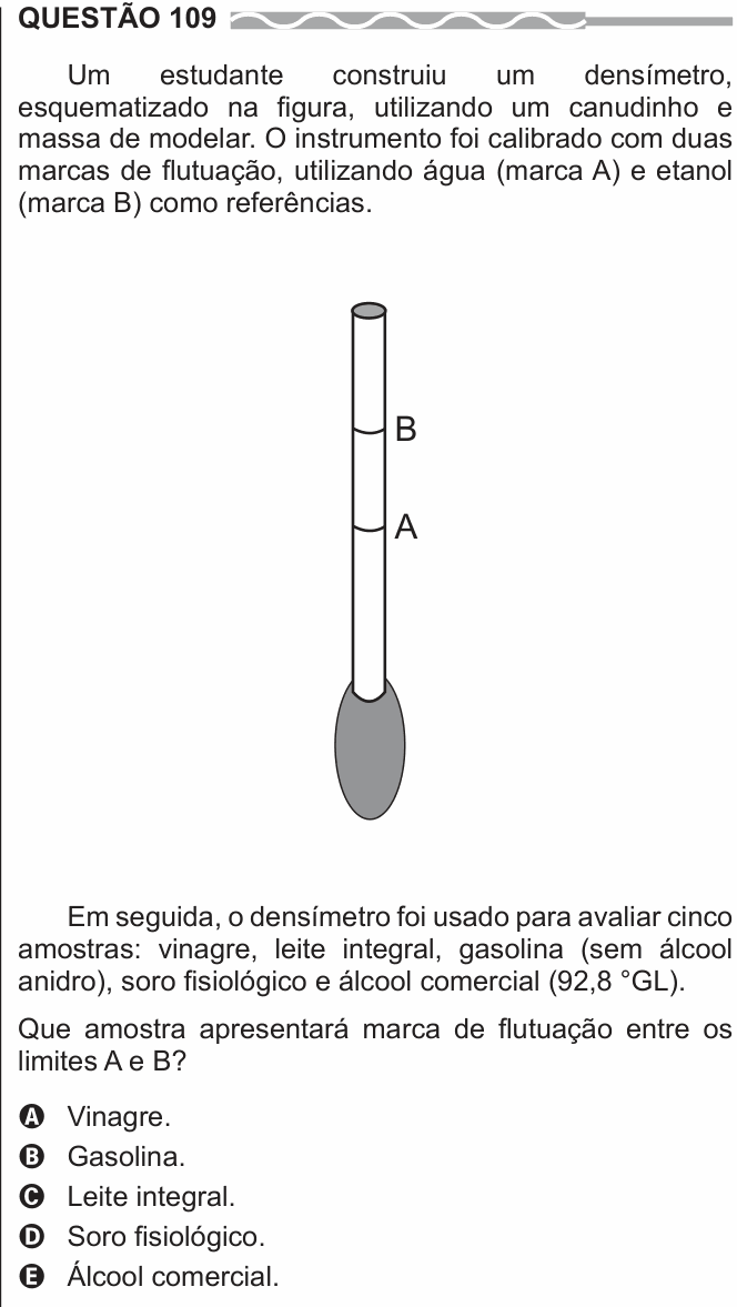 Enunciado da questão 109 de Física do ENEM 2017 (2ª aplicação)