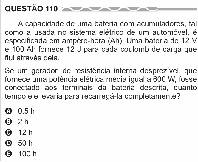Enunciado da questão 110 de Física do ENEM 2017 (2ª aplicação)
