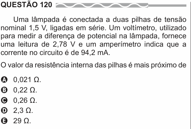 Enunciado da questão 120 de Física do ENEM 2017 (2ª aplicação)