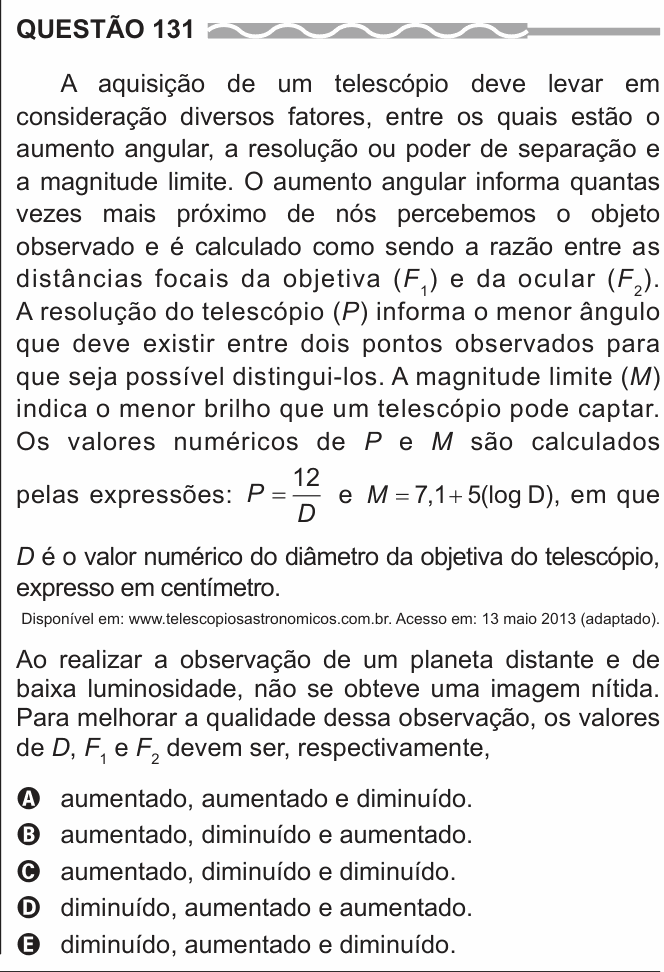 Enunciado da questão 131 de Física do ENEM 2017 (2ª aplicação)