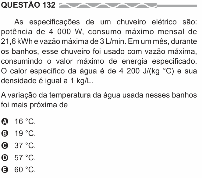 Enunciado da questão 132 de Física do ENEM 2017 (2ª aplicação)