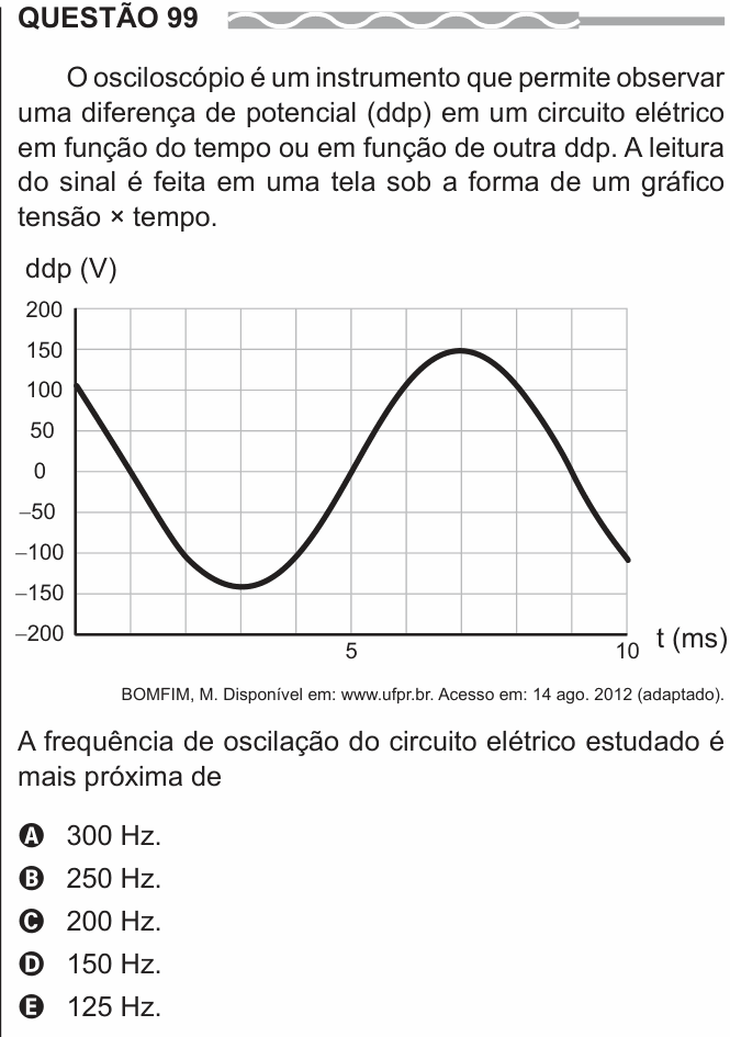 Enunciado da questão 99 de Física do ENEM 2017 (2ª aplicação)