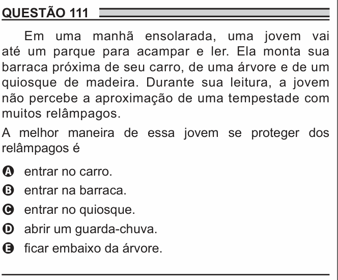 Enunciado da questão 111 de Física do ENEM 2018 PPL