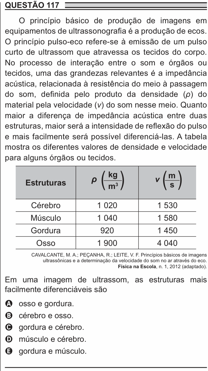Enunciado da questão 117 de Física do ENEM 2018 PPL